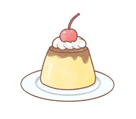 お皿に乗ったプリンのイラスト