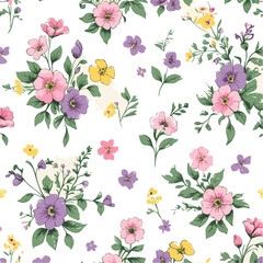 Beautiful vector seamless floral pattern with watercolor hand drawn gentle summer flowers.
