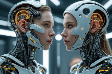 Cyborg Collaboration: A Futuristic Dialogue Showcasing the Connection Between Humans and Machines