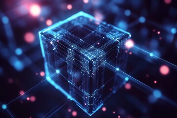 Obraz premium Abstract high-tech cube made of interconnected nodes, futuristic design