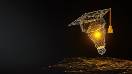 Illuminating Education: An artistic rendering captures a graduation cap alongside a glowing light bulb, symbolizing the transformative power of knowledge and the spark of innovation. 