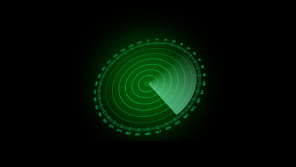 Green Radar Screen with Sweeping Scan Line on Black Background Technology and Surveillance glowing green