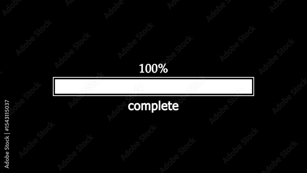 Poster loading bar reaching 100 percent completion on a black background indicating full progress the image