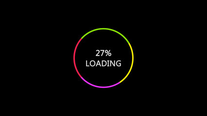 Loading Circle with 27 Percent Completion Bright Neon Colors on Black Background Minimalist Design sleek
