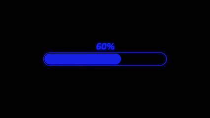 Neon Blue Loading Bar at 60 Percent on a Black Background for Software Updates neon