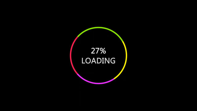 Loading Circle with 27 Percent Completion Bright Neon Colors on Black Background Minimalist Design sleek
