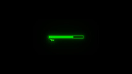 Green Loading Bar at 72 Percent on Black Background Indicating Progress and Completion bright green