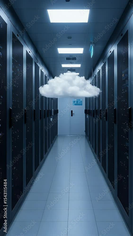 Poster 3d cloud server data center computing technology blue white