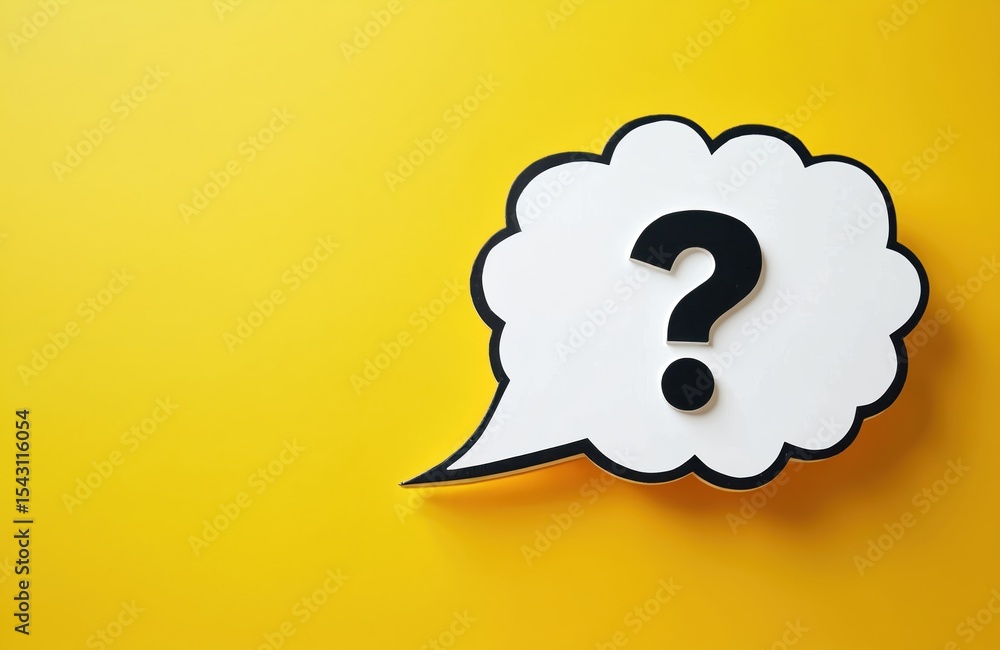 Poster question mark speech bubble on yellow background. concept of questions ideas, doubts. symbol of comm