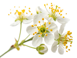 Closeup of Delicate White Rue Flowers with Yellow Centers and Green Stems Isolated on White Background isolated on a transparent background
