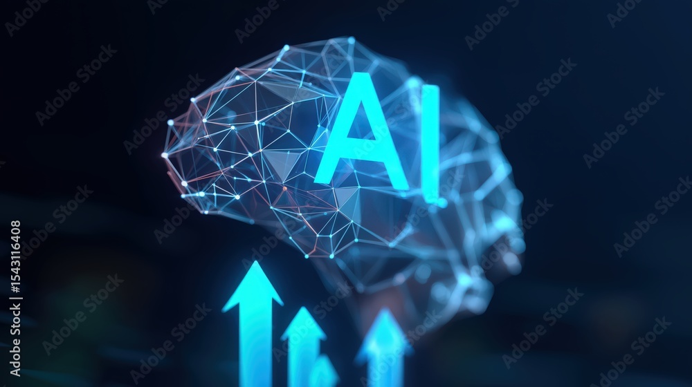 Poster digital ai brain: futuristic image of ai concept with a digital brain represented by glowing lines, 