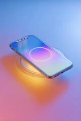 Modern Smartphone with Colorful Screen on Charging Pad