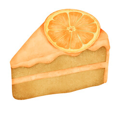 slice of orange cake cartoon watercolor 