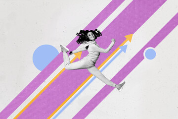 Pop zine sketch artwork collage of happy businessman businesswoman stand arrow development success...