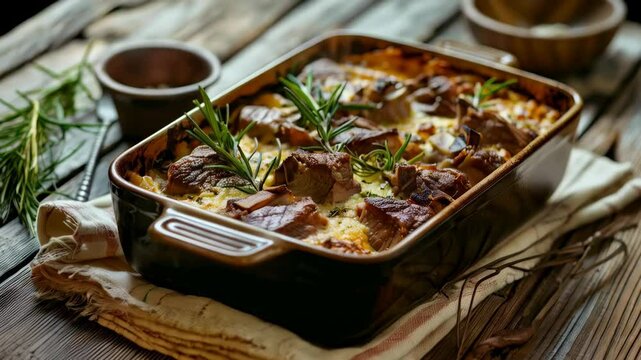 comforting Albanian tave kosi or tave elbasani, featuring tender lamb baked in a creamy yogurt and egg custard with rice.