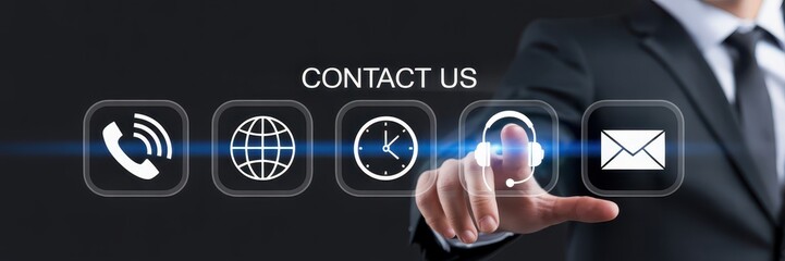A person interacts with contact us icons on a digital interface.
