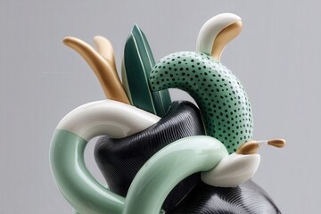 Modern abstract sculpture with curved shapes and textured surfaces