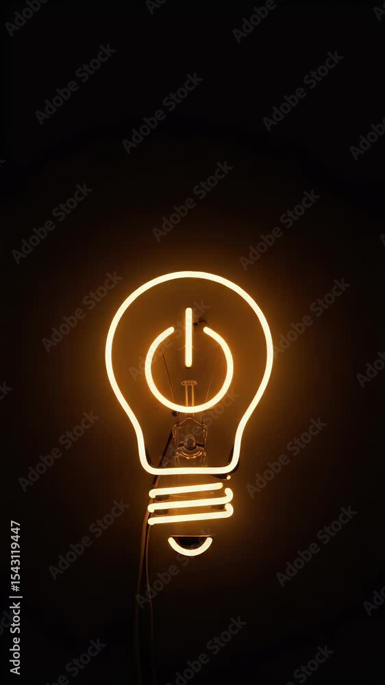 Poster 3d rendering light bulb power button orange glowing dark background