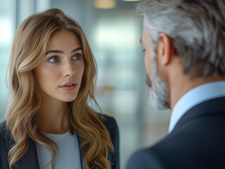 Obraz premium Young woman and older man in business meeting