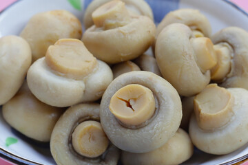 Champignon mushrooms in brine. Canned champignon mushrooms whole