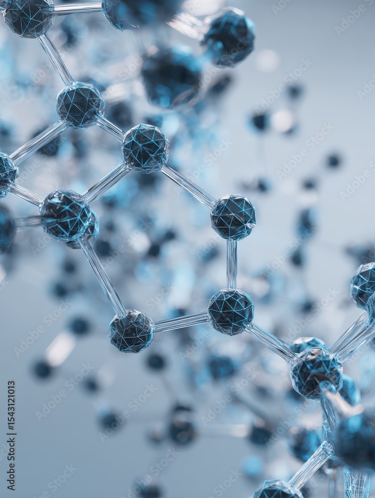 Poster a micro-level visualization of a molecular framework, emphasizing behavior and interaction. the clea