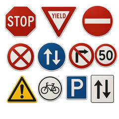 set of road signs isolated