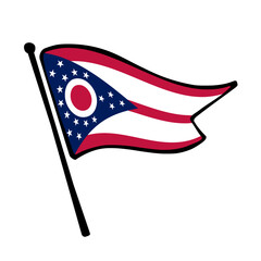 Flag of Ohio state. Ohio flag vector illustration icon design in the hand-drawn style. Fluttering flagpole flag.