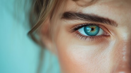 This stunning close-up image showcases a striking blue eye with hints of amber, emphasizing the intricate details and textures of the iris, evoking curiosity and wonder.