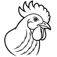 Black outline displays a proud rooster's profile with prominent comb and wattle