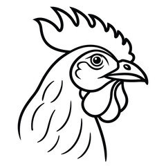 Fototapeta premium Monochrome rooster head in outline showcases its comb, wattle, and beak, designed clearly