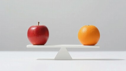 Fruit Balance: A vivid and evocative representation of choice and balance. An apple and orange find equilibrium on a simple, minimalist seesaw, symbolizing the elegance of decisions. 