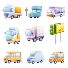 Cartoon Vehicles and Traffic Signs: A collection of cartoon transportation and traffic signs offers a lighthearted glimpse into urban navigation.