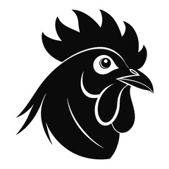 Sleek black rooster head profile showcases bold monochrome elegance with crisp and minimal detail