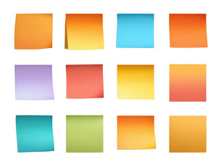 Fototapeta premium Office sticky notes set, modern gradient color design, flat and realistic style isolated on a Transparent background, PNG file.