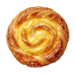 Cheese danish pastry top view isolated on transparent background