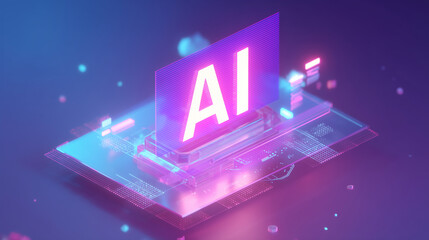 futuristic 3d illustration of artificial intelligence interface with glowing ai symbol — ideal for tech articles, ai startup websites, or digital innovation presentations	