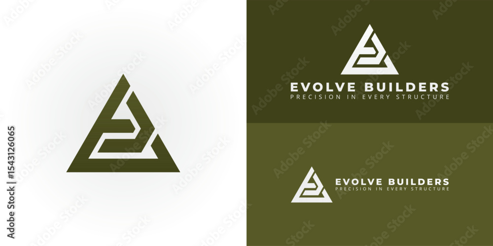Poster dynamic eb logo for construction and engineering. the interlocking triangle design symbolizes collab