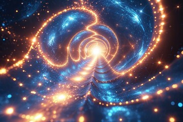 Obraz premium Stunning Hyperrealistic Canvas of Vibrant Wormhole Travel Featuring Ethereal Light and Radiant Particles