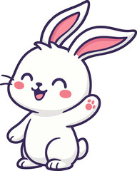 Fototapeta premium cute bunny rabbit cartoon mascot vector animal character happy smiling white bunny with pink ears waving hand for kids product design
