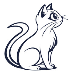 Line art depicts a cute cat with thick outlines looking toward the right side