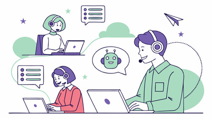 Business people using laptops and working together in office illustration