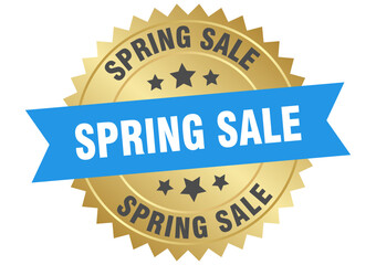spring sale. spring sale round blue and gold label isolated on transparent background