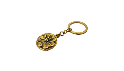 Luxury golden key pendant with thin chain isolated on white background