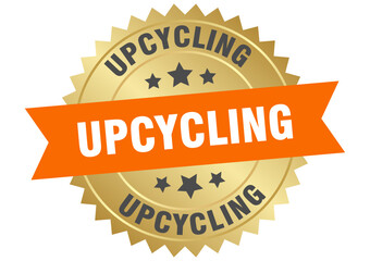 Obraz premium upcycling. upcycling round orange and gold label isolated on transparent background