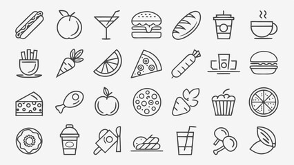 Hand-drawn doodle food and drink icons vector set for menu design