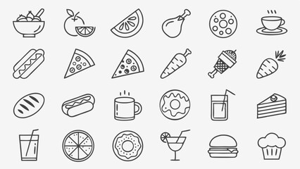 Hand-drawn food and drink icons set: a delightful collection of food, heart, and business symbols perfect for your design illustrations