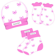 Cute Pastel Baby Girl Essential Set include Gloves, Socks, Hat