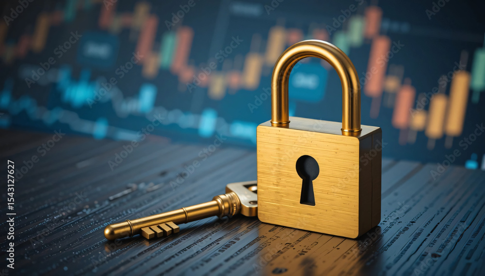 Fototapete padlock and key symbolizing digital security and data protection for computers and internet privacy