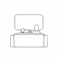 Person and dog watching television together on a sofa at home  