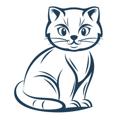 A stout cartoon cat sits, gazing intently with bold outline and defined whiskers